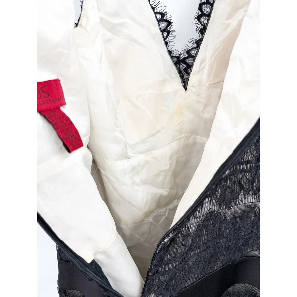 JS Collections Black Lace Satin Tiered V-Neck Cocktail Dress Size 10 Evening